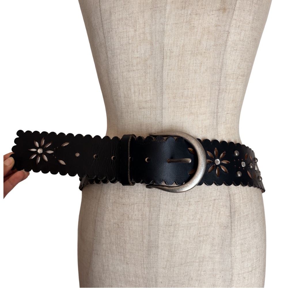 Black Leather Belt with Silver Buckle